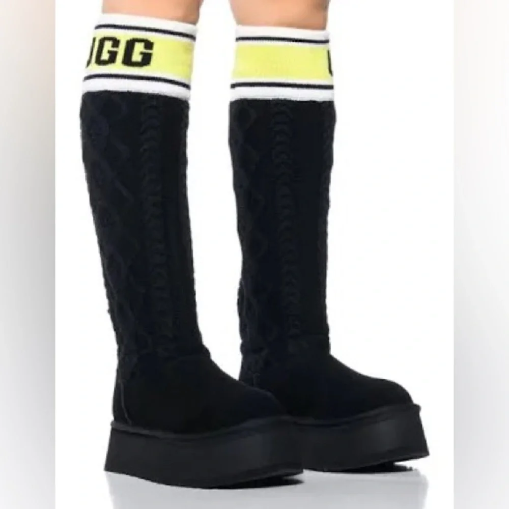 UGG Classic Sweater Letter Platform Knit Knee High Logo Boot New Without Box
